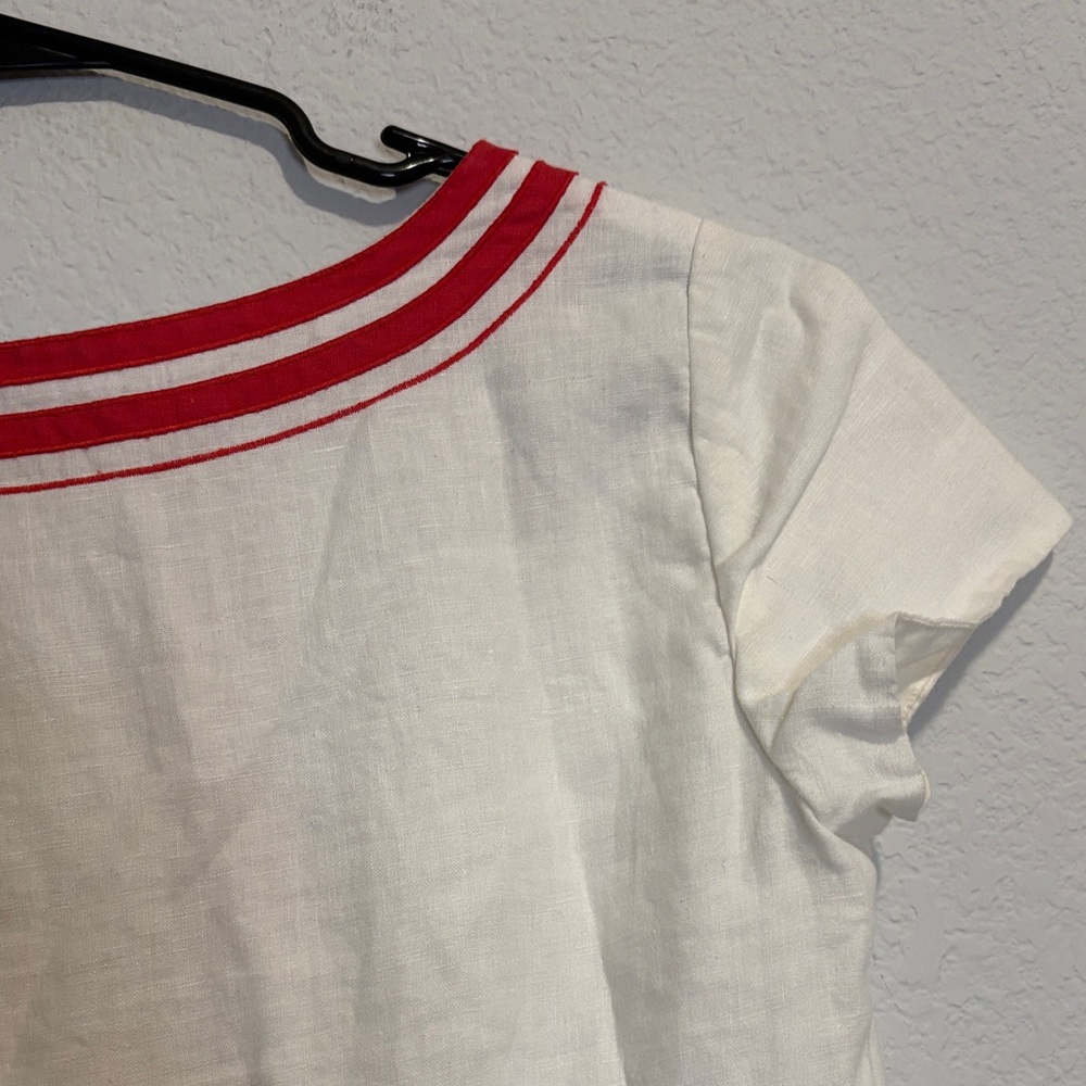 Boden White Mini Shift Dress with pink Embroidered Neckline Detail 4 - Picture 6 of 6